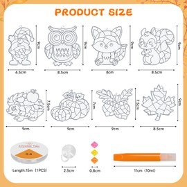 Autumn Sun Catcher Craft Set, 24 Pieces Autumn Decoration Crafts for Children, Pumpkin Hedgehog Owl for Painting, Autumn Window Decoration, Creative Sets, DIY Autumn Window Pictures Craft Set for