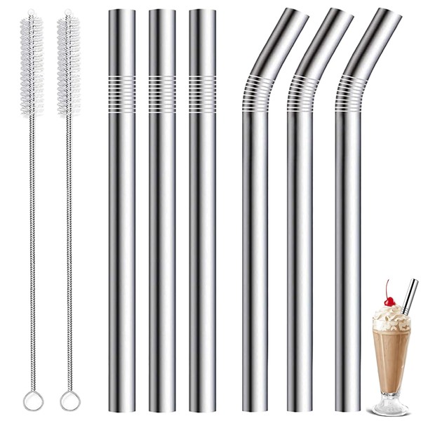 Pack of 8 Stainless Steel Straws, Reusable, Bubble Tea Straws,