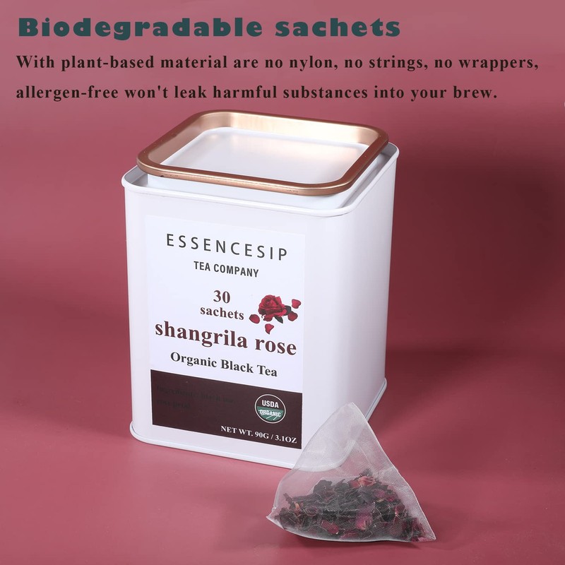 ESSENCESIP Organic Rose Black Tea,loose leaf tea in pyramid tea