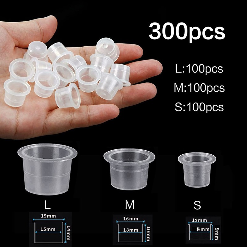 Rifrpha 300 PCS Transparent Tattoo Ink Cups Disposable Ink Pigment