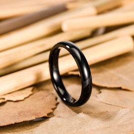 SHINYSO 4mm Black Tungsten Carbide Ring Dome Polished Wedding Band for Men Women Comfort Fit Size 6