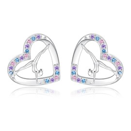 Gymnastics Sport Earrings Stud Sterling Silver Gymnast Team Ballerina Jewelry Gift for Women Birthday Christmas, 925, Cubic Zirconia