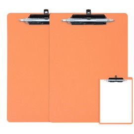 FRETONBA Orange Clipboard with Pen Holder, 2 Pack Plastic Clipboard with Low Profile Metal Clip, Hanging Clipboards Holds 8.5x11 Inch Papers, Standard A4 Letter Size Clip Board for Office & School