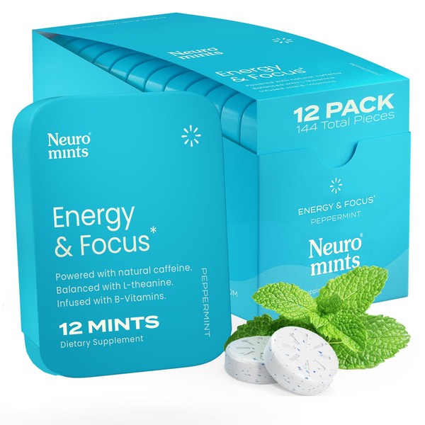 Neuro Mints Nootropic Energy Caffeine Mints 40mg Caffeine + 60mg L-theanine + B Vitamins for Energy & Focus | Sugar-Free + Vegan + Keto Caffeine Supplement for Adults Mint Flavor