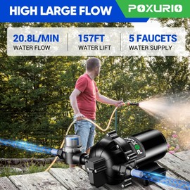 POXURIO 7GPM RV Water Pump, 70PSI 12V DC Fresh Water Pump, Self-Priming Diaphragm Water Pump with Pressure Switch and Filter for RV, Garden, Yacht, Camping