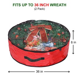 Propik Christmas Wreath Storage Bag 36" - Garland Holiday Container with Clear Window - Tear Resistant Fabric - 2 Pack (36 Inch, Red)