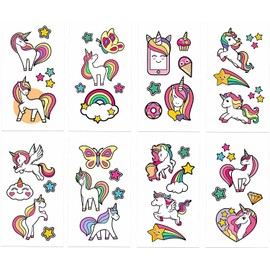 Tatodays 16 x Unicorn temporary tattoos sheets for girls age 7-8 unicorns hearts rainbows stars fake transfer stick on tumblers