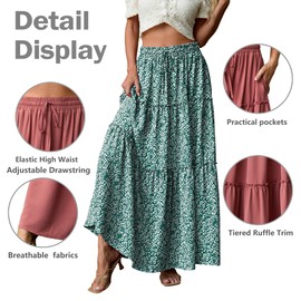 Qixing High Waisted Skirts Womens Casual Flowy Maxi Skirts Trendy Floral Long Skirts with Pockets