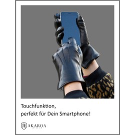 AKAROA ESTD 2019 Women's Ann Italian Sheepskin Leather Gloves, Touchscreen Function, 50% Cashmere & 50% Wool Knitted Lining, 4 Sizes (S - XL) (Ann) - black, size: l