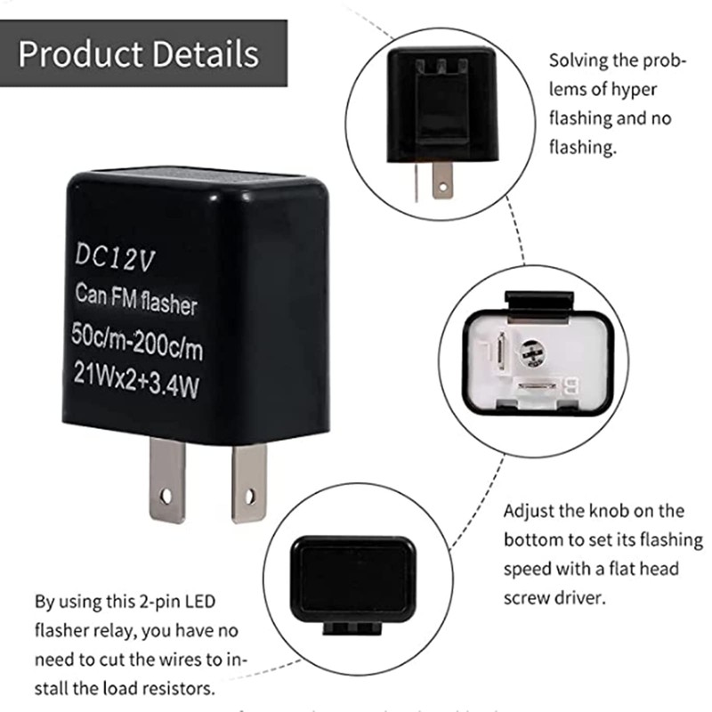 2-Pin Indicator Relay Universal Indicator Flasher Relay 2-Pin Speed Adjustable
