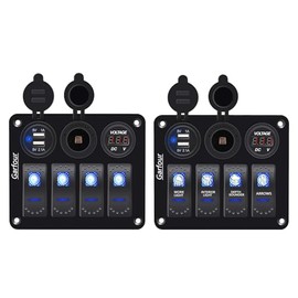 Garfour Garfour 2 Pieces Waterproof Boat Rocker Switch Panel Aluminium Panel with 12V Voltmeter 3.1A Dual USB Cigarette Lighter Socket 4 Bang Boat Switch Panel for Car Boat