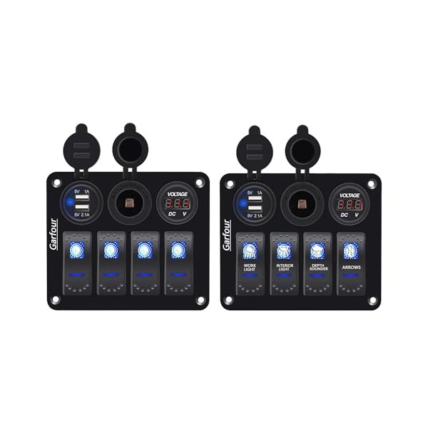 Garfour Garfour 2 Pieces Waterproof Boat Rocker Switch Panel Aluminium