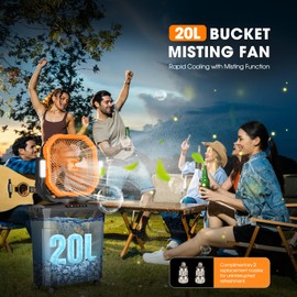 Ausic 20L 12Inch Portable Misting Bucket Fan, 30000mAh Oscillating Outdoor Fans with Water Spray for Patio, Rechargeable Battery Camping Fan with Remote Control, Home/Beach/Travel Essentials