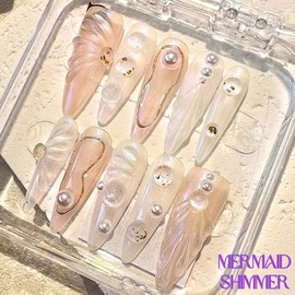 NailPhoria MID-FALL Collections 10PCS Handmade Press On Nails REUSABLE 3D GEL / Acrylic FALL 2024 - Design: MERMAID SHIMMER, Nail Bed Size: L