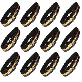 Kenz Laurenz 12 Sequin Headbands Elastic Stretch Sparkly Fashion Headband for Teens Girls Women Softball Pack Volleyball Basketball Dance Set Sports Teams Store (Black and Gold)