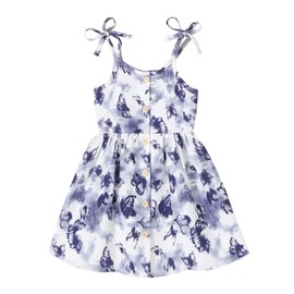YOUNGER TREE 1-5T Toddler Kids Girls Summer Dress Sling Blue Floral Casual Dress Pattern Girls Party Dress Sleeveless(18-24 Months,Purple Butterfly)