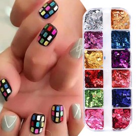 Leadigol Square Nail Glitter Flakes,Nail Art Sequins Sparkly Girl Nail Art Flakes Rectangular Nail Salon DIY Nail Materials Nail Jewelry Manicure for Women Girls Manicure Shiny Decorations