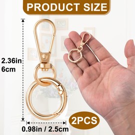 Mxxipp 2 Pack Swivel Clasp Clip, Metal Lobster Claw Clasp with O Spring Ring, Snap Jewelry Clasps Keychain Ring Hook for Lanyards DIY Crafts- Gold