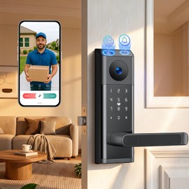 CAMCAMP Smart Door Lock, Keyless Entry Door Lock with Handle,Deadbolt Smart Lock for Front Door,WiFi Video Smart Lock with Camera & Doorbell,12 Months Battery,App Control,2-Way Audio,IP66Waterproof