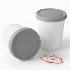 Ice Cream Containers，Set of 2 Ice Cream Containers for Homemade Ice Cream（1 Quart Each），Reusable Plastic Homemade Large Ice Cream Storage Containers Ice Cream Cups with Silicone Lids for Freezer