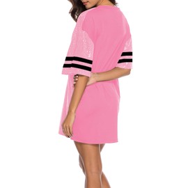 CUTUBLY Women Sequin T-Shirt Sparkly Sequin Short Dress Casual Loose Shiny Glitter Cocktail Birthday Party Club Night Out(H23168,Pink,S)