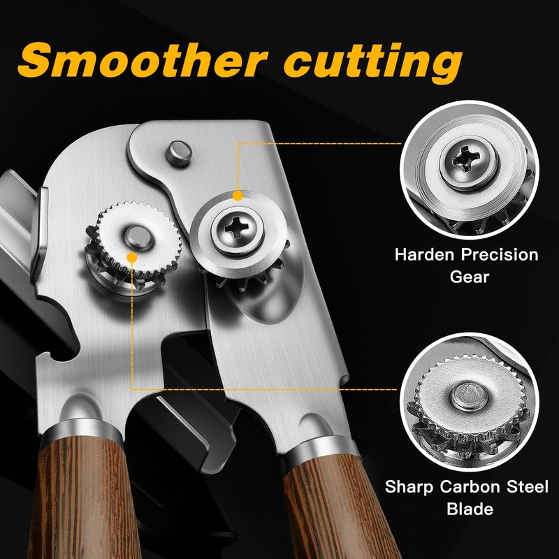 Upgraded Efficient Manual Can Opener - Selected Solid Wood Handle,