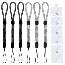 Amaxiu 6 Pcs Hand Wrist Strap Lanyards, Adjustable Phone Short Wrist Lanyards with Tether Patches, Universal Strap for Camera, Keys, Wallet(3 Black, 3 White, 6 Transparent PVC Tether Patches)