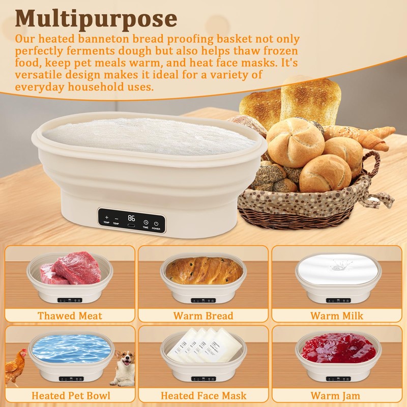PChero Heating Sourdough Bread Proofing Basket with 6 Temp &