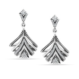 LeCalla 925 Sterling Silver Drop Dangle Earrings | Antique Fan-Shape Zirconia Dangler Earrings for Women - 30MM