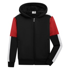SWISSWELL Unisex Boys Girls Fleece Jacket Kids Zip Up Hoodies Long Sleeve Warm Sherpa Lined Sweatshirt Outerwear Black/Red/White,10-11 Years