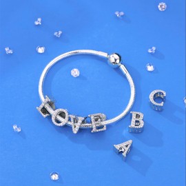 ChenYuTe 925 Sterling Silver Letter Charm A~Z 5A Zircon Letter Charms Bead Alphabet Charm Compatible with European Bracelets and Necklaces, Sterling Silver