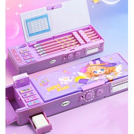 Pop up Multifunction Pencil case for Kids kawaii Pencil Case Pencil Holder for School Students supplies for girls Cute Pencil box for Girls with Sharpener Password Lock Schedule Whiteboard (purple)