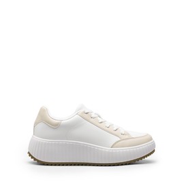 DREAM PAIRS Women Platform Chunky Lightweight Comfortable Casual Faux Leather Lace-Up Dee Walking Fashion Sneakers,Size 7,White/Apricot,SDFN2413W