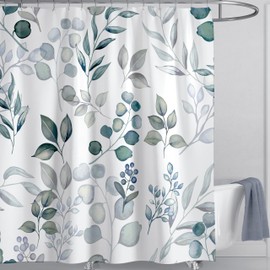LIVETTY Shower Curtain Green Leaves Shower Curtains 180x180cm Drop Nature Woodland Shower Curtain for Bathroom Quick-Drying Kitchen Curtains Machine Washable with 12 Hooks