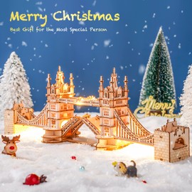 ROBOTIME Tower Bridge Wooden Model Kits for Adults, 3D Puzzle to Build Your Own Laser Cut Jigsaw Building Construction Craft Kits