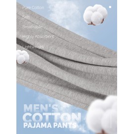 Wenouy 3 Pack Mens Cotton Pajama Pants, Lightweight Lounge Pj Bottoms for Men Soft Sleep Pants with Pockets & Drawstring XX-Large Dark Gray, Black and Light Gray