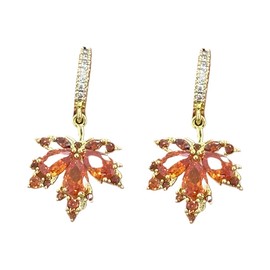 Huggie Maple Leaf Hoop Earrings for Women Dainty Ruby Red Cubic Zirconia Leaves Drop Dangle Hoops Hypoallergenic Lightweight Rhinestone Fall Leaf Thanksgiving Christmas New Year Statement Jewelry