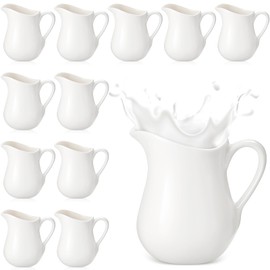Nuanchu 12 Pcs 3 oz Small Creamer Milk Pitcher, Classic White Porcelain Creamer with Handle, Ceramic Maple Syrup Dispenser, Coffee Dairy Container for Milk Sauce Salad, Microwave