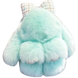 JINGGWW Fluffy Bunny Keychain Plush, Cute Plush Rabbit Keychain, 3.9in Fluffy Shy Face-Covering Bunny Keyring (B12)