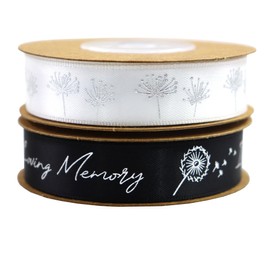 Celebration of Life in Loving Memory 10Yardx 2 Rolls Set Funeral Ribbon 2 Style Stain Ribbons 5/8" X 20 Yards Dandelion Decorations