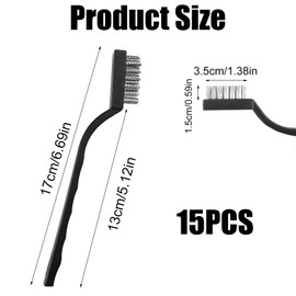 Mini Edelstahl Drahtbürsten Set, 15 Stück Klein Metallbürste mit Aufhängeloch, Drahtbürste mit Gebogenem Kunststoffgriff, Rost Drahtbürsten, zum Reinigen von Rost, Metallwerkstücken, Fettigem Schmutz