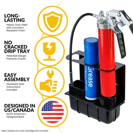 SteelChimp Grease Gun Holder - Wall Mount Lubricant Gun Rack | Removable Drip Tray & Spare Cartridge Holder | Garage & Workshop Tools Organizer | Truck and Tractor Accessories | USA Designed