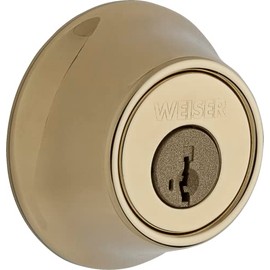 Weiser Elements Brass Round Deadbolt Lock, ANSI/BHMA Grade 3 Certified Front Door Lock, Kick Proof, Bump Proof & Anti-theft Exterior Door Lock with Key, Traditional Door Locks for Entry Door