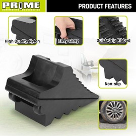 Prime 1 PR1ME Heavy Duty Rubber Wheel Chocks, Rubber Tire Blocks, RV Solid Rubber Wheel Wedge Blocks, 2 Pack Black 8.6" x 3.7" x 4.7", Carrying Handle, for Travel Trailer, Camper, RV, Truck