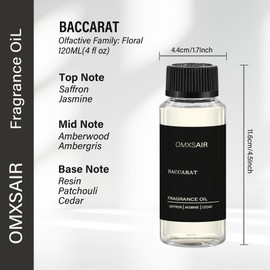 Baccarat Hotel Diffuser Oil Inspired by Baccarat 4.1 Fl Oz(120ml) - Hotel Fragrance Diffuser Oil & Home Luxury Scents - Saffron, Cedar,Ambergris Essential Oils Blend for Aromatherapy Diffuser