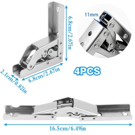 Shelf Hinge, Pack of 4 Hinges Foldable, 90/180 Stainless Steel Folding Hinge Table Holder Shelf Hinge with 24 Screws for Table Holder Table Cabinet