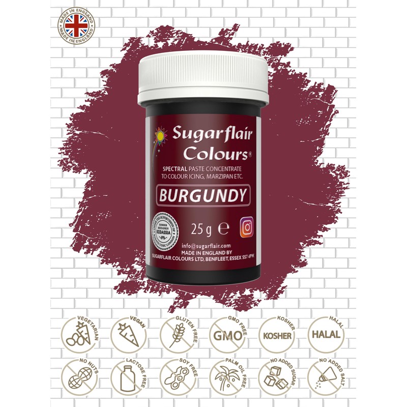 Sugarflair Spectral Burgundy Lebensmittelfarbe Paste, hochkonzentrierte Lebensmittelfarbe für Buttercreme, Zuckerpaste,