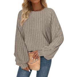 PRETTYGARDEN Womens Batwing Long Sleeve Shirts Fall Fashion 2025 Crewneck Tunic Tops Dressy Casual Loose Fit Lightweight Sweaters (Apricot, M)