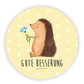Mr. & Mrs. Panda Round Magnet Hedgehog Flowers - Gift, Sick, Funny Sayings, Hospital, Motif Magnets, Good Mood, Fridge Magnet, Animal Motifs