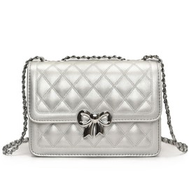 Travistar Crossbody Bags for Women Small - Trendy Leather Cross Body Shoulder Bag Chain Handbags Purse Quilted Satchel Designer Evening Bag Cute Clutch Purses with Adjustable Strap Silver